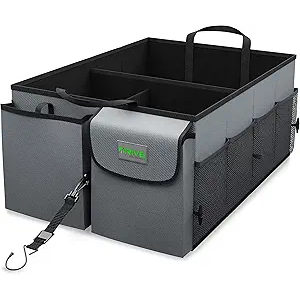 drive – car trunk organizer – collapsible, multi compartment automotive suv car organizer for storage w/adjustable straps – truck & car accessories for women and men – grey