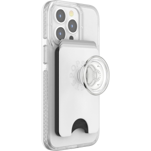 popsockets phone wallet for magsafe, phone card holder with grip, white white clear