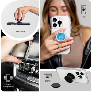 popsockets phone grip with expanding kickstand, adhesive grip translucent clear iridescent