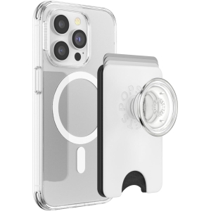 popsockets phone wallet for magsafe, phone card holder with grip, white white clear
