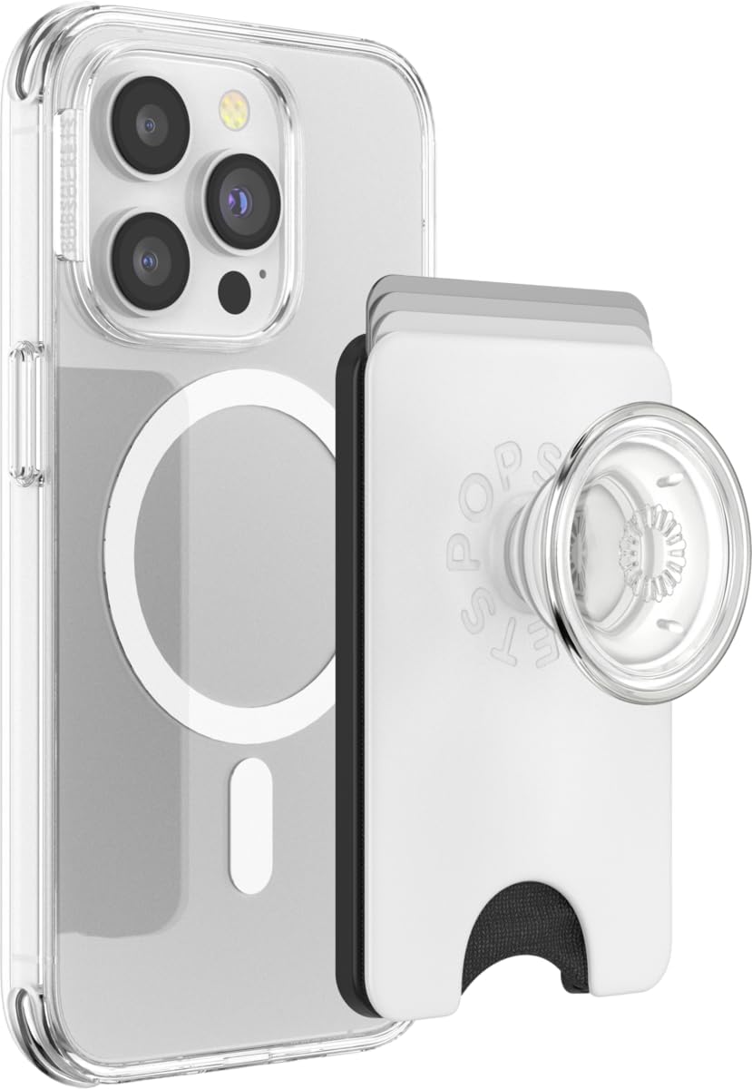 popsockets phone wallet for magsafe, phone card holder with grip, white white clear popsockets phone wallet for magsafe, phone card holder with grip, white white clear