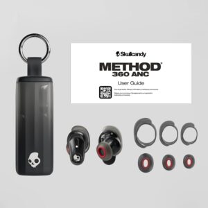 skullcandy method 360 anc wireless earbuds, sound by bose, bluetooth headphones, premium noise cancelling, up to 40 hrs battery, sweat and water resistant, microphone for iphone android true black