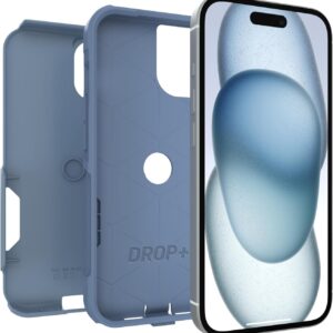otterbox iphone 16e, 15, 14, & 13 commuter series case crisp denim (blue), slim & tough, pocket friendly, with port protection