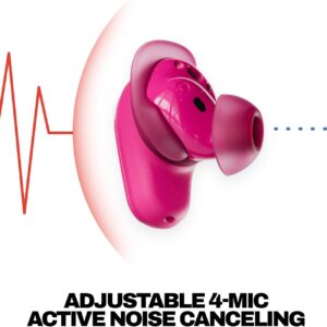 skullcandy method 360 anc wireless earbuds, sound by bose, bluetooth headphones, premium noise cancelling, up to 40 hrs battery, sweat and water resistant, microphone for iphone android crazy pink