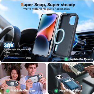 for iphone 14 case with belt clip, compatible with magsafe, anti drop, anti fingerprint, 3 in 1 heavy duty shockproof protection for iphone 14 case rugged with kickstand, gray
