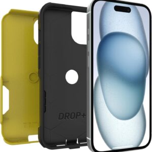 otterbox iphone 17e, iphone 16e, iphone 15, iphone 14, & iphone 13 commuter series case yellow/black, slim & tough, pocket friendly, with port protection