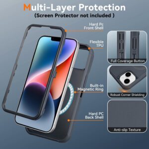 for iphone 14 case with belt clip, compatible with magsafe, anti drop, anti fingerprint, 3 in 1 heavy duty shockproof protection for iphone 14 case rugged with kickstand, gray