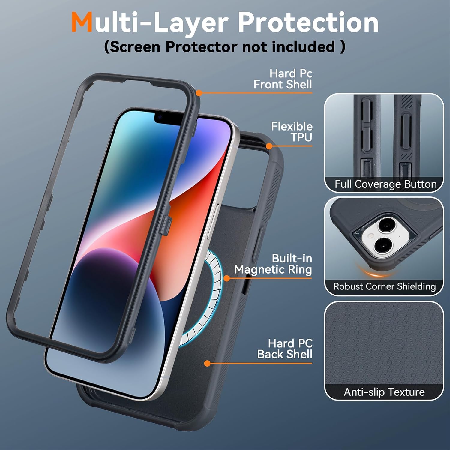 for iphone 14 case with belt clip, compatible with magsafe, anti drop, anti fingerprint, 3 in 1 heavy duty shockproof protection for iphone 14 case rugged with kickstand, gray for iphone 14 case with belt clip, compatible with magsafe, anti drop, anti fingerprint, 3 in 1 heavy duty shockproof protection for iphone 14 case rugged with kickstand, gray