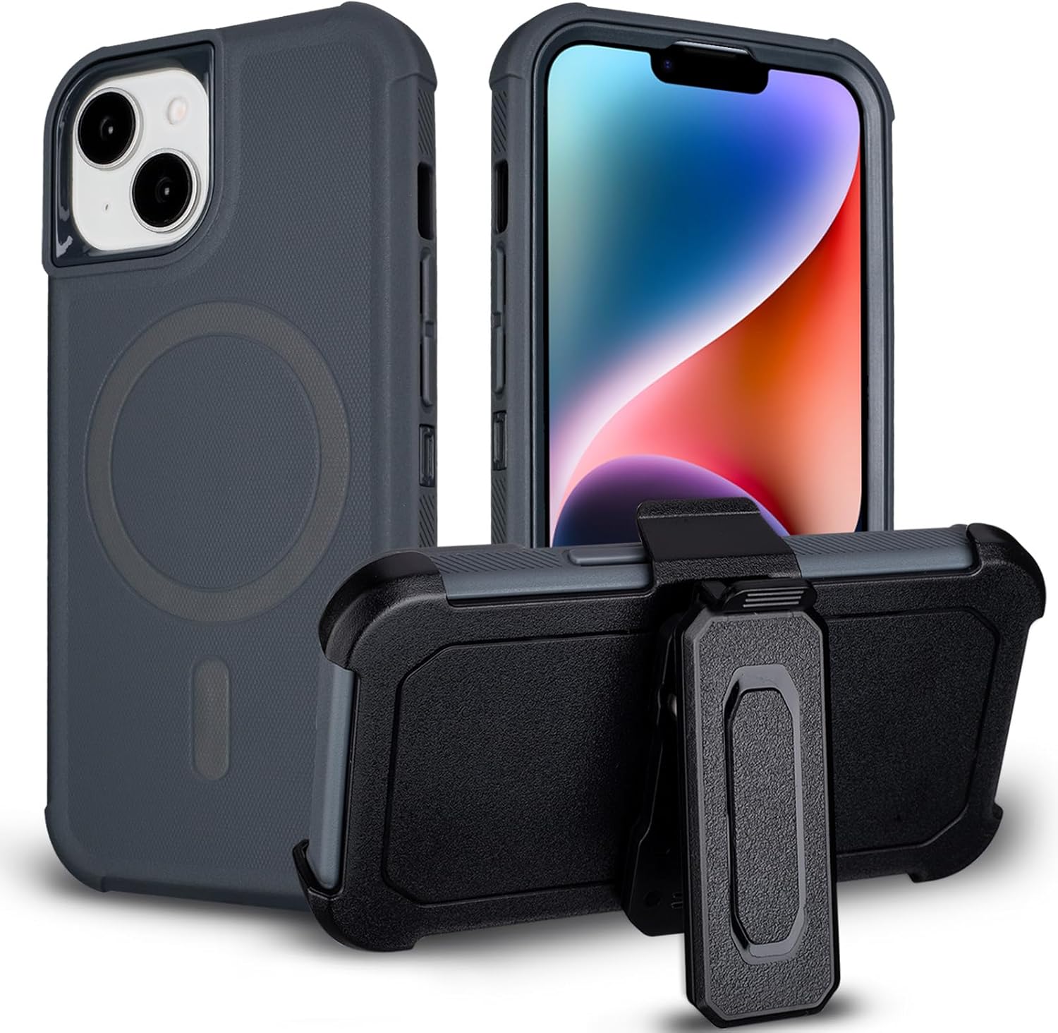 for iphone 14 case with belt clip, compatible with magsafe, anti drop, anti fingerprint, 3 in 1 heavy duty shockproof protection for iphone 14 case rugged with kickstand, gray for iphone 14 case with belt clip, compatible with magsafe, anti drop, anti fingerprint, 3 in 1 heavy duty shockproof protection for iphone 14 case rugged with kickstand, gray