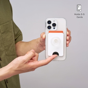 popsockets phone wallet for magsafe, phone card holder with grip, white white clear
