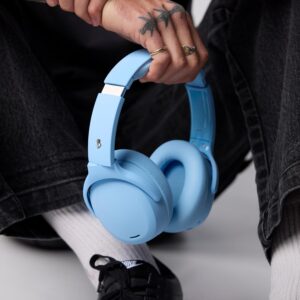 skullcandy crusher anc 2 wireless over ear bluetooth headphones with multi sensory bass, active noise cancelling, up to 60 hours battery, microphone for iphone android preppy blue