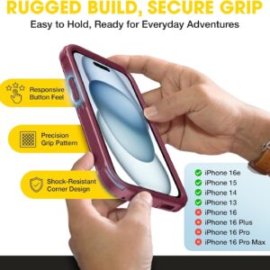 otterbox defender magsafe case for iphone 17e, 16e, 15, 14, 13 – 7x military grade drop protection, rugged grip texture, strap anchors, port covers, screenless – non retail packaging – foxberry pink