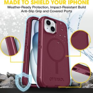 otterbox defender magsafe case for iphone 17e, 16e, 15, 14, 13 – 7x military grade drop protection, rugged grip texture, strap anchors, port covers, screenless – non retail packaging – foxberry pink