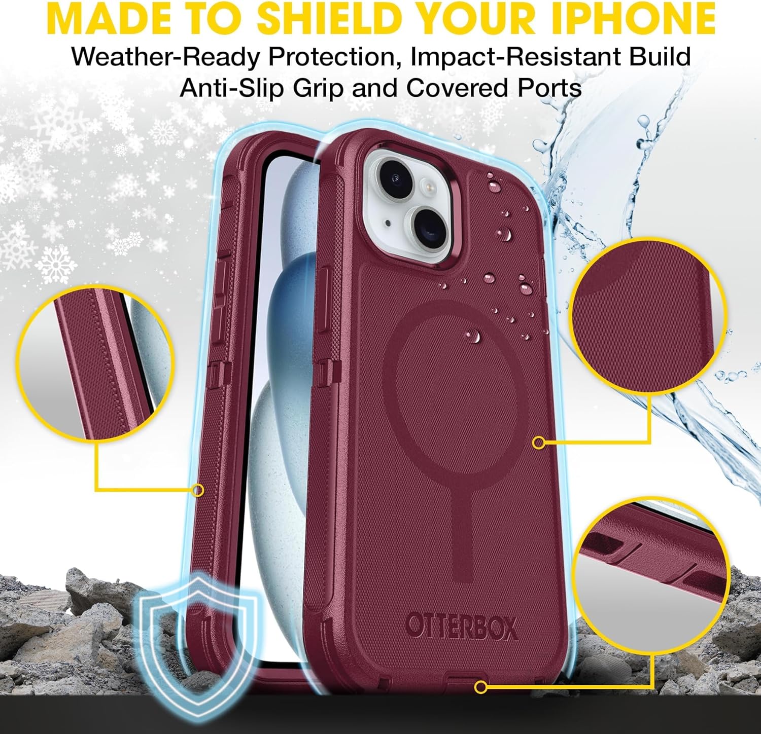 otterbox defender magsafe case for iphone 17e, 16e, 15, 14, 13 – 7x military grade drop protection, rugged grip texture, strap anchors, port covers, screenless – non retail packaging – foxberry pink otterbox defender magsafe case for iphone 17e, 16e, 15, 14, 13 – 7x military grade drop protection, rugged grip texture, strap anchors, port covers, screenless – non retail packaging – foxberry pink